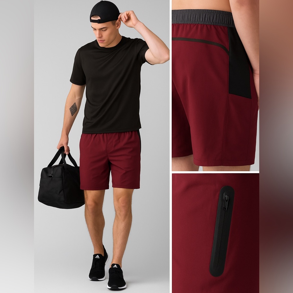 RBX Red and Black Athletic Shorts for Active Wear